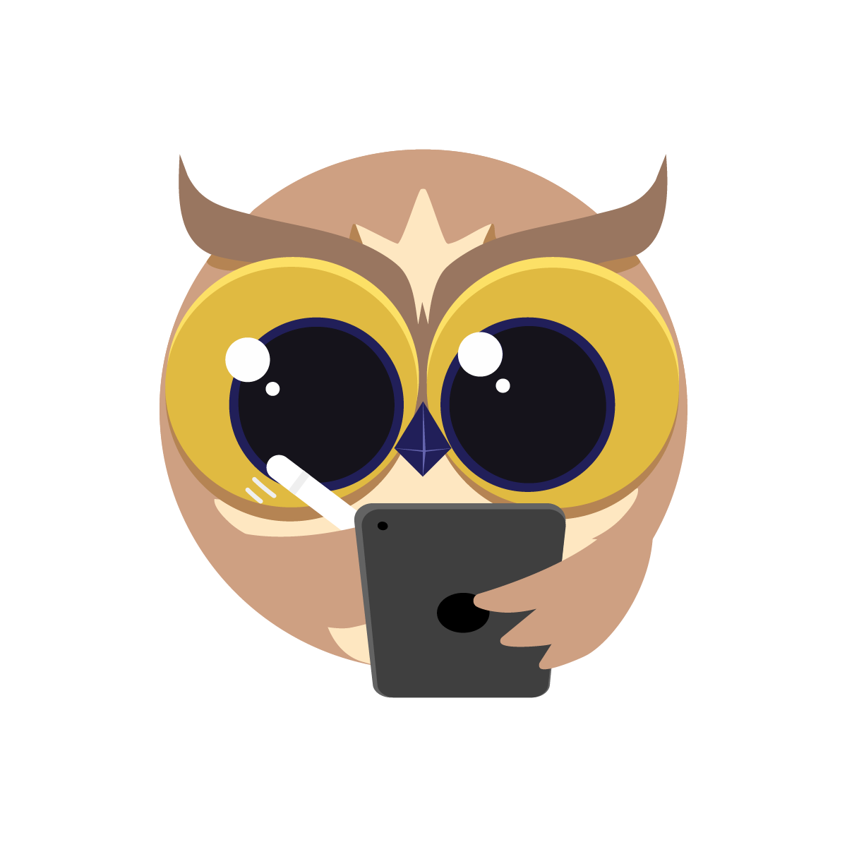 Owlie reading on a tablet