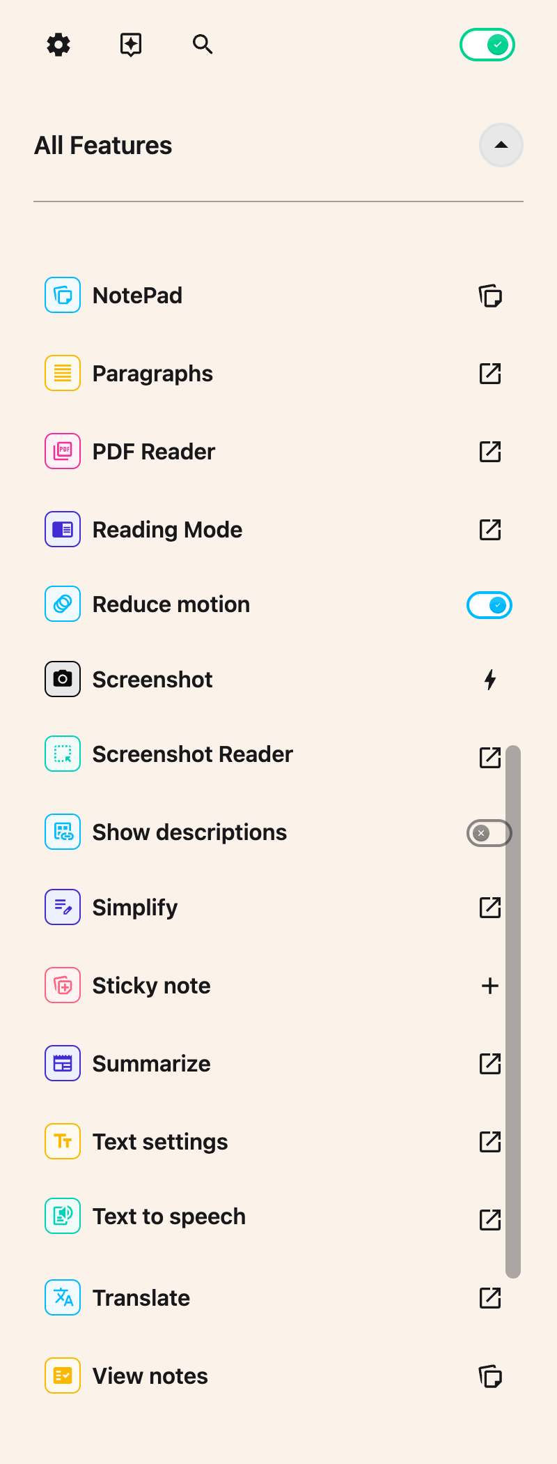 Reduce motion enabled in All Features