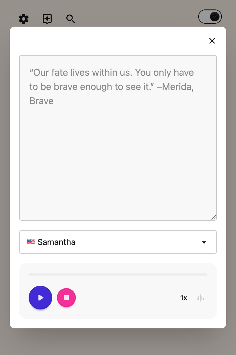 The Play button in the Listen panel that starts reading the page aloud
